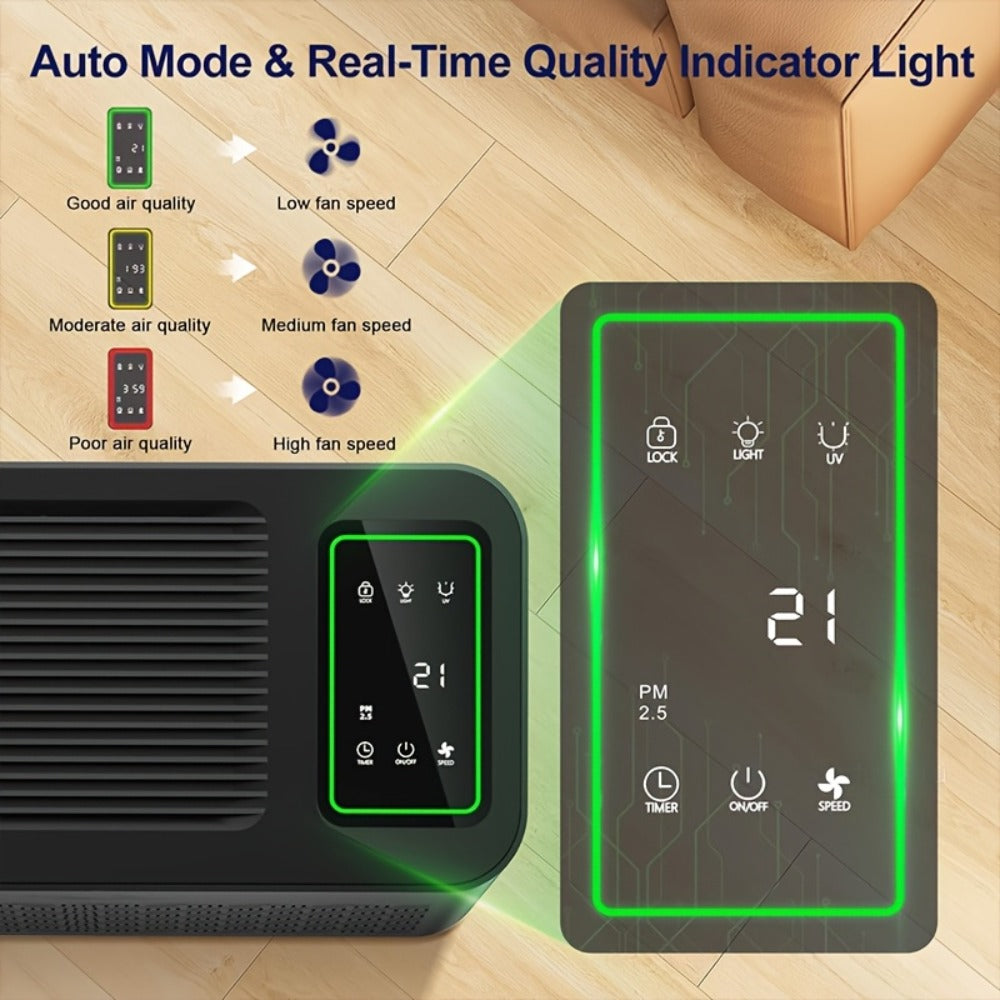 Large Area Air Purifier Covers 1095ft² with Air Quality Display Timer for Bedroom Living Room Indoor Home Office Multiple Colors