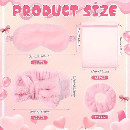 Spa Party Favors 48 Pack Pink Princess Theme - 12 Headbands 12 Sleep Masks 12 Hair Bands 12 Organza Gift Bags for Bachelorette Party Bridal Shower Girls Spa Night Birthday Mother's Day Supplies