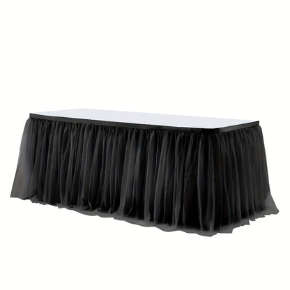 Pink Tutu Table Skirt 6ft – Ruffle Tulle Table Skirt for Rectangle & Round Tables, Princess Girls Birthday Party, Cake Dessert Table Decor, Gold Brim, Multiple Colors Available