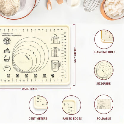 Silicone Pastry Mat Extra Thick Non-Slip Baking Mat with Measurements for Dough Rolling Pizza Cake
