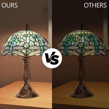 Stained Glass Table Lamp Dragonfly Design - Tiffany Style Bedside Lamp with Colorful Art Glass Shade, 18-Inch LED Night Light for Bedroom Nightstand Living Room Reading Desk Home Decor