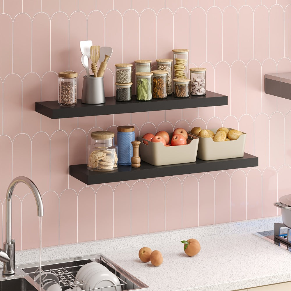 Floating Wall Shelves Set – Wooden Wall-Mounted Shelves for Living Room, Kitchen & Bathroom (2/4/6pcs, 15.7"/19.7"/22")