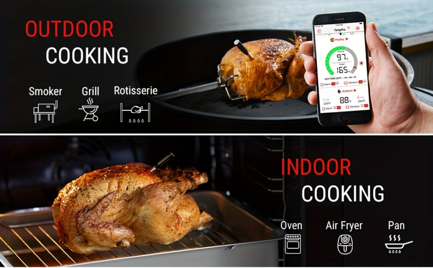 Wireless Meat Thermometer 500Ft Bluetooth – Dual Sensor Digital Food Thermometer for Oven, Grill, BBQ, Smoker & Air Fryer with App & Temperature Alarm