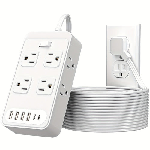 Power Strip Outlet Extender Surge Protector 8 AC Outlets 6 USB Charging Ports 4 USB-A 2 USB-C 3 Inch Short Cord Desk Charging Station for Home Dorm Office Travel White Black