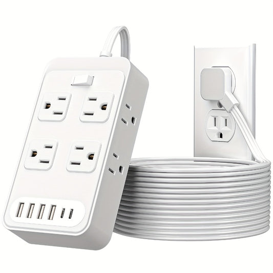 Power Strip Outlet Extender Surge Protector 8 AC Outlets 6 USB Charging Ports 4 USB-A 2 USB-C 3 Inch Short Cord Desk Charging Station for Home Dorm Office Travel White Black