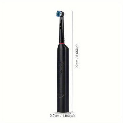 IPX7 Waterproof Electric Toothbrush with 8 Brush Heads & Travel Case – 3 Rotating Cleaning Modes, USB Type-C Fast Charge, Shower-Safe Sonic Toothbrush for Adults, Black & White