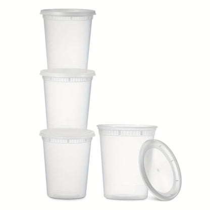 32oz Plastic Food Storage Containers with Lids 48 Sets Cups & Lids Meal Prep Containers Microwave Safe Portable