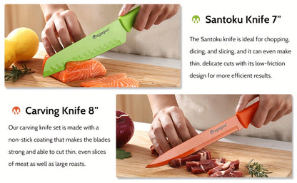 Rainbow Kitchen Knife Set 14pcs – 7 Sharp Stainless Steel Knives with 7 Blade Guards, Dishwasher Safe, Non-Stick Professional Chef Knife Set with Sheaths