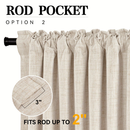100% Blackout Curtains 4 Panels Faux Linen Textured Thermal Insulated Drapes - Room Darkening Window Curtains for Living Room Bedroom, Clip Rings & Rod Pocket, Energy Efficient Home Decor 50W x 84-120L