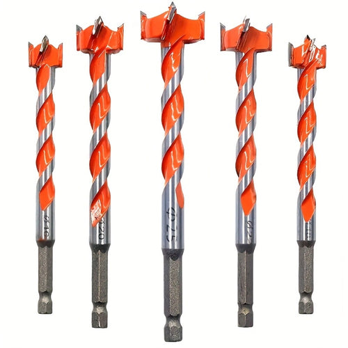 Long Drill Bits Set 5PCS Alloy Extended Length Hex Shank Auger Drill Bit for Wood Door Lock Plastic Hole Drilling Electric Screwdriver Compatible Woodworking Tool Kit