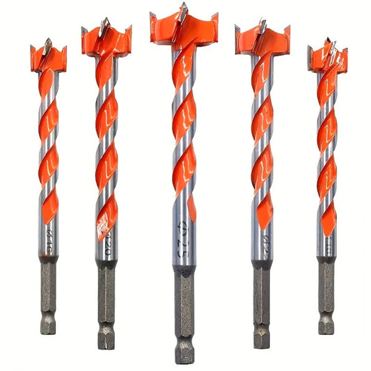 Long Drill Bits Set 5PCS Alloy Extended Length Hex Shank Auger Drill Bit for Wood Door Lock Plastic Hole Drilling Electric Screwdriver Compatible Woodworking Tool Kit