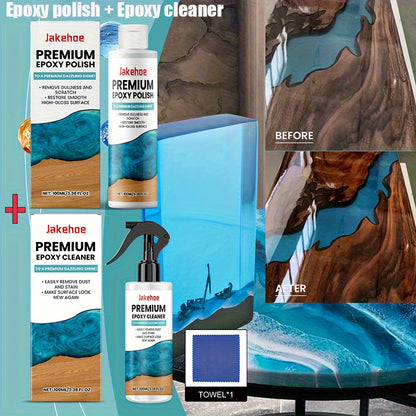 Epoxy Resin Polish & Cleaner 2pcs - Scratch Remover, High Gloss Restorer for Epoxy Surfaces