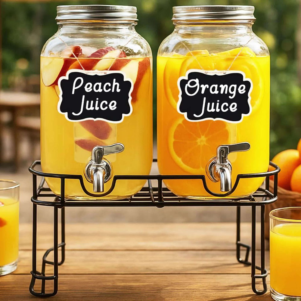 Glass Drink Dispenser with Fruit Infuser, Ice Cylinder & Stainless Steel Spigot – 1 Gallon Beverage Dispenser with Stand for Parties, Weddings, BBQ & Lemonade