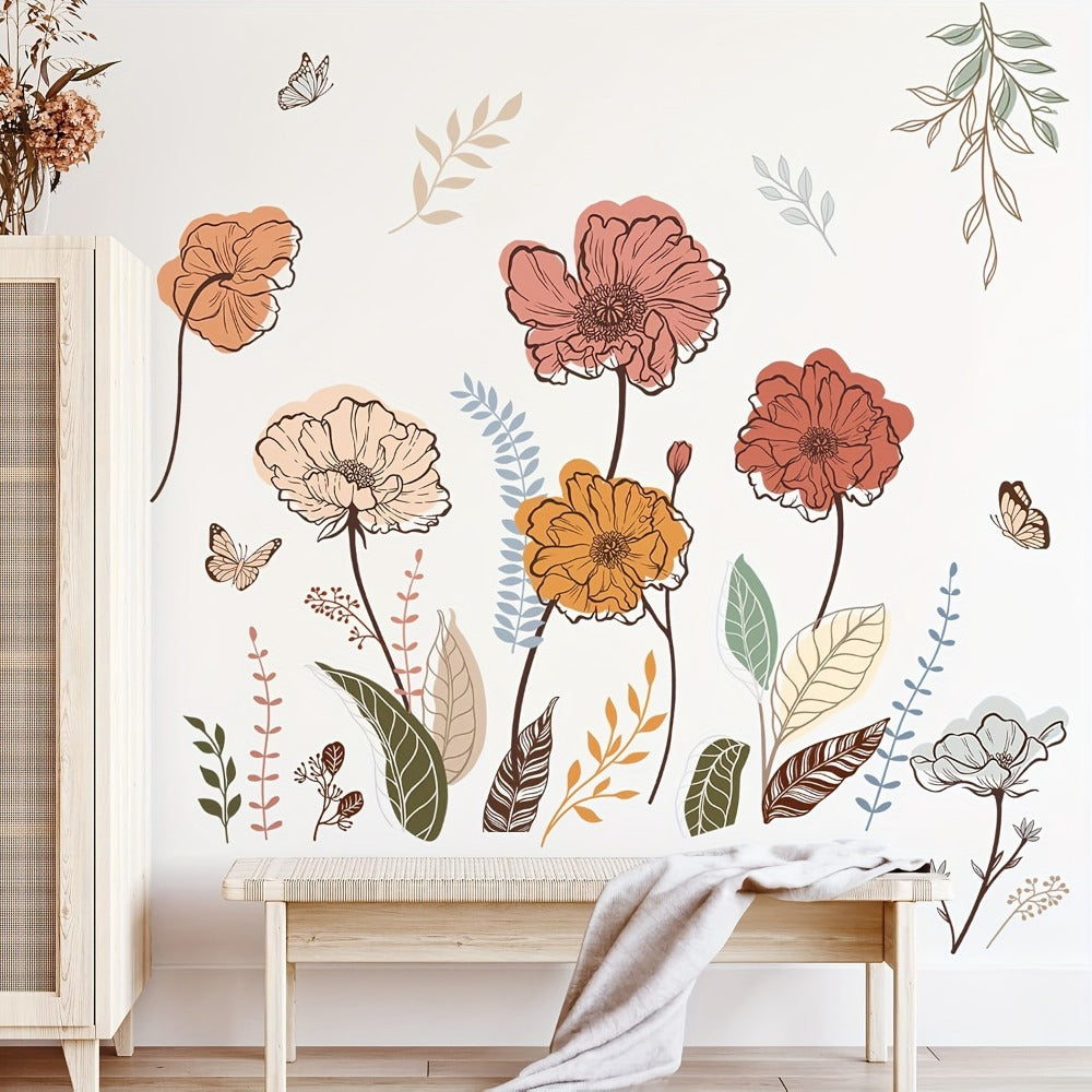 Bohemian Floral Wall Decals Self-Adhesive Wildflower Stickers for Living Room Bedroom TV Wall Art Decor – Flowers & Fruits Peel and Stick Removable Wall Stickers Home Decoration