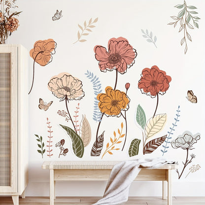 Bohemian Floral Wall Decals Self-Adhesive Wildflower Stickers for Living Room Bedroom TV Wall Art Decor – Flowers & Fruits Peel and Stick Removable Wall Stickers Home Decoration