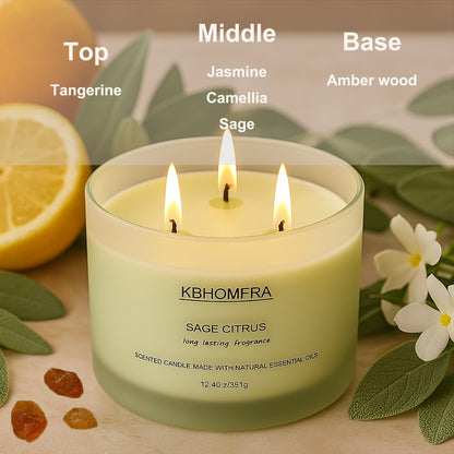 Scented Candles 3-Wick Large Soy Wax Candle 12.4oz - 70 Hour Burn Time, Natural Soy Blend & Beeswax, Luxury Gift Box, 6 Scents: Vanilla Coconut, Lemon Lavender, Jasmine, Citrus Sage, Pink Sands, Gardenia