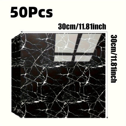 Peel and Stick Wall Tile Stickers Marble Pattern Self-Adhesive Waterproof Glossy Wallpaper 50/100Pcs for Kitchen Bathroom Living Room Home Decor