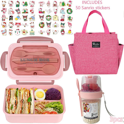 Sanrio Lunch Box Set 53pcs Bento Box with Thermal Bag Breakfast Cup Portable Sealed Compartment Microwave Dishwasher Safe for Work Picnic School