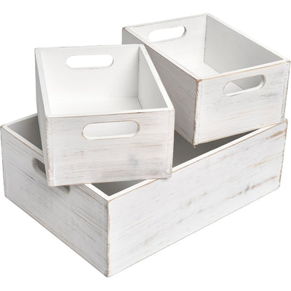 Wooden Crates with Handles Set of 3 – Rustic Farmhouse Storage Boxes for Pantry, Shelf, Closet, Arts & Crafts, Home Organizer Decorative Wood Crate Display Boxes Brown
