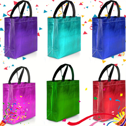 Gift Bags 12 Pack Mixed Colors Glossy Shiny Reusable Gift Bags with Handles for Birthday Party Favor Goodie Bags Wedding Baby Shower 8x10x4 Inch