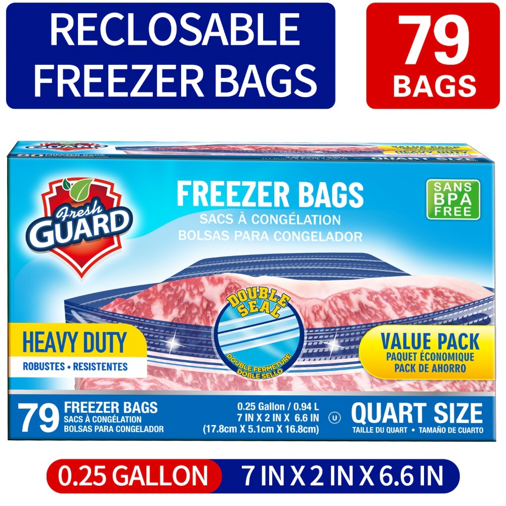 Freezer Storage Bags Resealable – Sturdy Bulk Food Storage Bags with Easy-Open Tabs for Freezer & Refrigerator – 0.25 Gallon, 1 Gallon & 2 Gallon for Fruits, Vegetables, Meats & Meal Prep