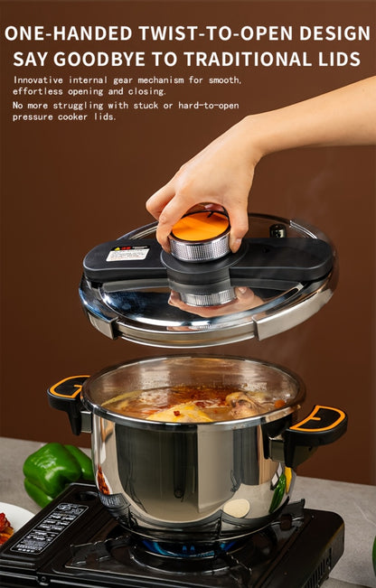Pressure Cooker Stainless Steel with One-Twist Lock Lid – Heavy-Duty Induction & Gas Compatible Stew Pot in 1.32gal, 1.59gal & 2.11gal, Dishwasher Safe Family Soup Cooker for Daily Cooking