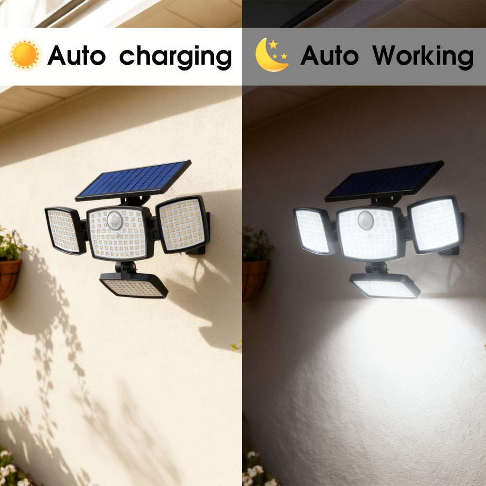 Solar Outdoor Motion Sensor Light 4-Head 3000LM – 270° Wide Angle, 3 Modes, IP65 Waterproof, Remote Control, Solar Flood Light for Garden Backyard Garage Wall Yard, 1/2/4 Pack