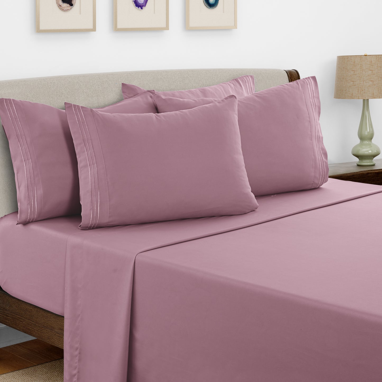 Bed Sheets Set 6 Piece - Soft Brushed Microfiber Fitted Sheet with 16" Deep Pocket, Flat Sheet & Embroidered Pillowcases, Hotel Luxury Cooling Bedding, All Seasons, 20 Colors