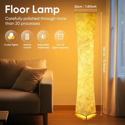 LED Floor Lamp 52 Inch Modern – Adjustable 3000K Warm Light with Remote Control, USB Port, Matte Metal Finish & Tyvek Shade for Bedroom, Living Room & Game Room Space Decor