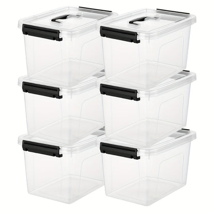 6-Pack Clear Storage Bins with Lids & Latch Handle, Stackable Plastic Containers 6-Liter