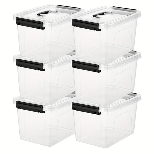 6-Pack Clear Storage Bins with Lids & Latch Handle, Stackable Plastic Containers 6-Liter