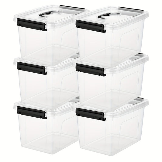 6-Pack Clear Storage Bins with Lids & Latch Handle, Stackable Plastic Containers 6-Liter