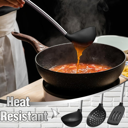 Silicone Cooking Utensils Set 34 Piece with Stainless Steel Handle, Heat Resistant Kitchen Gadgets Tools for Nonstick Cookware, Spatulas Spoons Tongs Whisk Complete Kitchen Accessories Gift Set