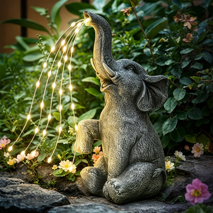 Solar Garden Elephant Sculpture Light - Outdoor IP44 Waterproof LED Lucky Elephant Water Spraying Ornament with Solar Powered Garden Lights for Patio Balcony Porch Deck Yard Thanksgiving Halloween Gift