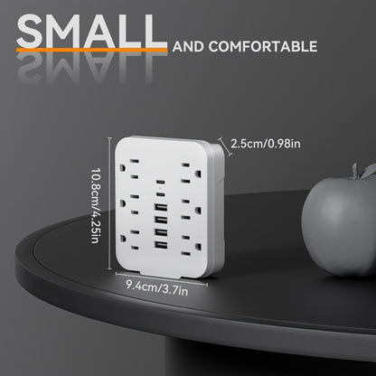 Wall Power Strip 12-in-1 with 6 AC Outlets & 6 USB Ports (2 USB-C) – Compact Space-Saving Plug, 110-130V US Plug for Home & Office – White & Black
