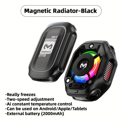 Phone Cooler Magnetic Semiconductor Cooling Fan with RGB LED Temperature Display Rechargeable Battery USB Type-C for Mobile Gaming TikTok Live Streaming iPhone Android