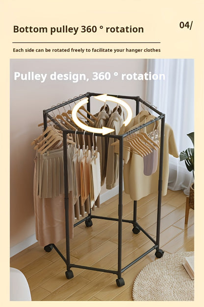 Rotating Clothes Rack Freestanding Vertical Clothing Hanging Rack Space Saving Laundry Rack with Mesh Bag Black White Rotatable Garment Rack for Small Apartment Bedroom Closet