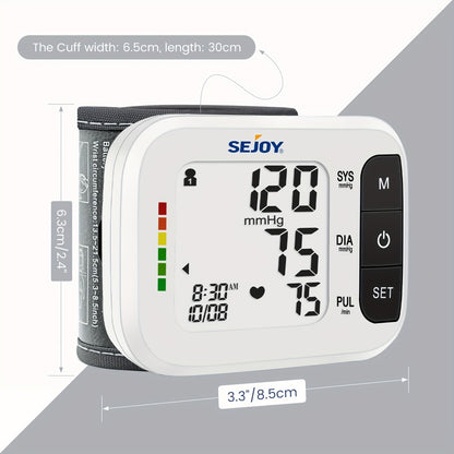 Wrist Blood Pressure Monitor - Sejoy Automatic Digital BP Machine with Large LCD Display, Wrist Strap & Batteries Included, Portable & Accurate for Home Use & Travel (Blue / White / Black / Purple)