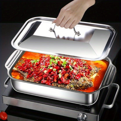 Stainless Steel Baking Trays with Lids – Large Capacity Sheet Pan Set for BBQ, Bread, Desserts, Seafood & Buffets | Family Gatherings, Outdoor Camping, Portable Food Trays