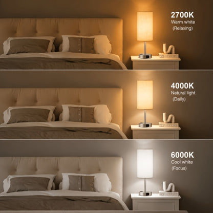 Dimmable Table Lamp with USB Charging Ports & AC Outlet - 3-Way Touch Control Bedside Nightstand Lamp, 6W LED Bulb Included, Wood & Metal Base, Modern Desk Light for Bedroom, Living Room & Office (1 or 2 Pack)