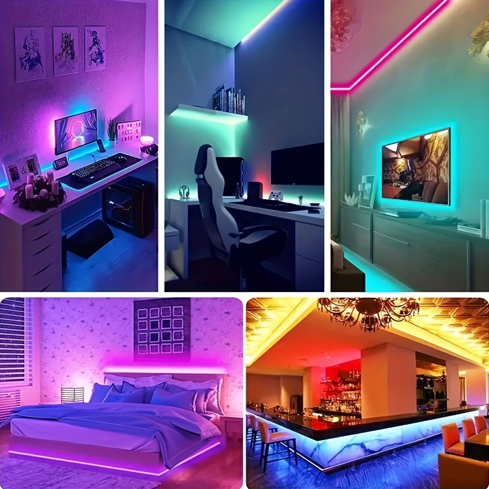 RGB LED Strip Lights 50ft/100ft – Color Changing Tape Light with 44-Key Remote, 20 Colors & 8 Modes, Easy Install, for Bedroom, Living Room, Kitchen, Bar, Wedding & Party Decoration