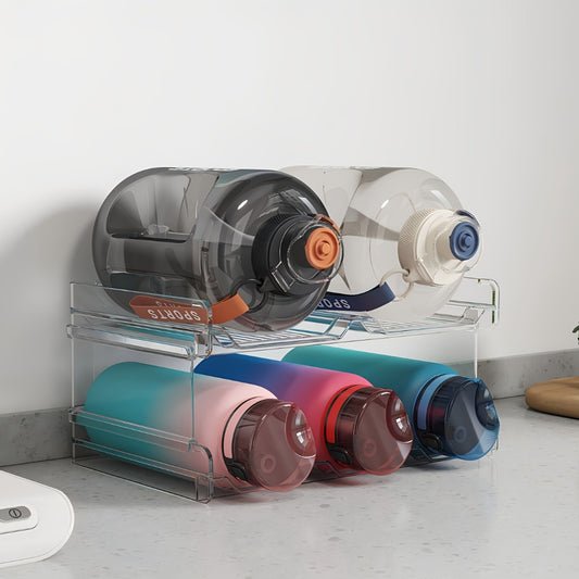 Stackable Water Bottle Organizer for Cabinet & Kitchen Pantry – Tumbler Travel Mug Cup Holder, Plastic Fridge Wine Rack, Holds 5/6/8/9/11/12 Bottles