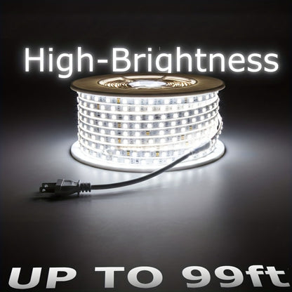 Waterproof LED Strip Lights 110V AC, IP65 120LEDs/Meter Ultra Bright LED Tape Light, Plug and Play Adhesive LED Ribbon for Outdoor Indoor Kitchen Garden Home Room Decoration, Warm White & Cool White
