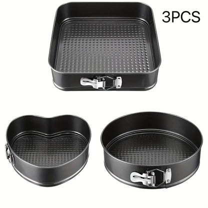 Removable Bottom Cake Pan Set, Nonstick Carbon Steel Round & Heart Shaped Springform Baking Pans, Easy Release Cake Molds for Cheesecake Mousse Layer Cake, 3-Piece or 6-Piece, Black