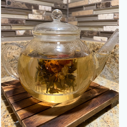 Glass Teapot with Removable Infuser 51oz Borosilicate Clear Tea Kettle Stovetop Safe for Loose Leaf Blooming Herbal & Flower Tea – 1530ml Tea Pot with Optional Teacup Set