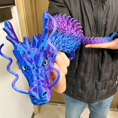 3D Printed Chinese Dragon Figurine 35.4" Poseable Articulated Joints Flexible Desk Sculpture Home Office Decor Collectible Gift