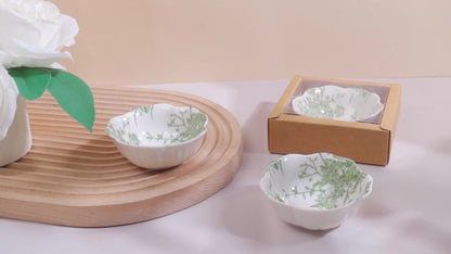 Wedding Favors for Guests 80 Pack Small Ceramic Bowls Bulk Set | 3.3 Inch Green Verdure Mini Dipping Bowl Sauce Dish with Cards & Box for Party Shower Souvenir