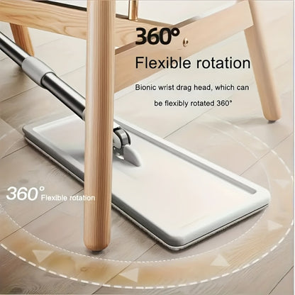 Flat Mop and Bucket Set with Wringer Metal Handle 2 Reusable Microfiber Pads Floor Mopping System for Bedroom Bathroom Kitchen Living Room Wall Floor Cleaning