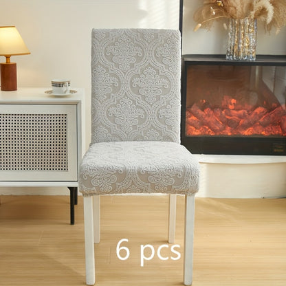 Dining Chair Covers Stretch Velvet Washable Removable Slipcovers Set of 4 or 6 for Kitchen Home Hotel Banquet — Elastic Band Silver Fox Velvet 200GSM