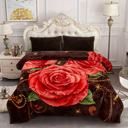 Reversible Plush Blanket 2-Ply 520GSM Milk Velvet - Soft Warm Queen King Size Blanket with Vibrant Animal & Floral Designs, All-Season Bed Couch Throw